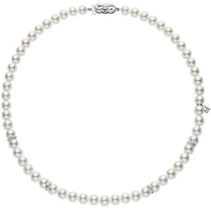 Mikimoto Akoya Cultured Pearl and Diamond Rondells Necklace, 18K White Gold