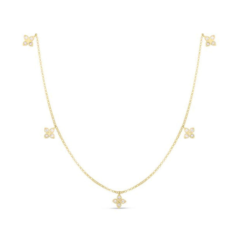 Roberto Coin Love By The Inch Dangling 5 Station Flower Necklace 18K Yellow Gold, 17"