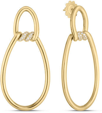 Roberto Coin Cialoma Diamond Twisted Enlongated Circle Drop Earrings  18K Yellow Gold