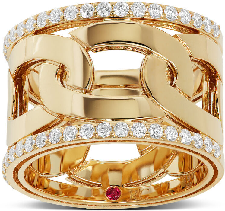 Roberto Coin Navarra Wide Diamond Ring Sized 7, 18K Yellow Gold