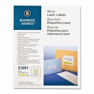 Business Source Mailing Label, Laser, 1X2-5/8, 7500/Pk, White (Bsn21051)