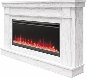 Ameriwood Home Novogratz Waverly Mantel Electric Fireplace & Crystal Ember Bed in White Marble