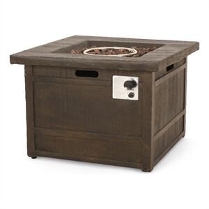 Noble House Landman Outdoor Rustic Square Fire Pit in Natural Wood