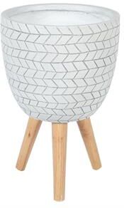 Luxen Home LuxenHome White Cube Design 14.6 in. Round MgO Planter with Wood Legs