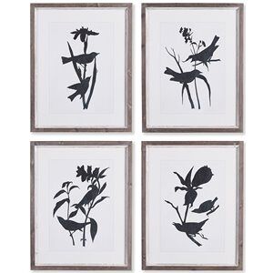 Napa Home & Garden Fir Wood and Glass Bird Silhouette Prints in Black (Set of 4)