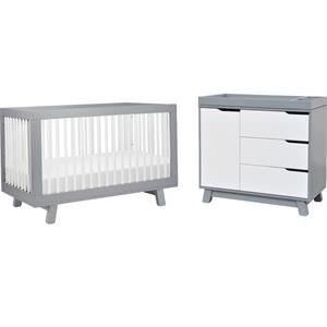 Babyletto 4-in-1 Convertible Baby Crib with Dresser with Changing Tray Set in Gray