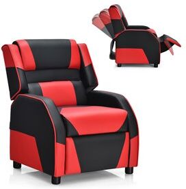 Costway Headrest & Footrest PU Leather Kids Youth Gaming Sofa Recliner in Red