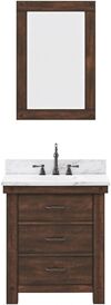 Water Creation Aberdeen 30" White Marble Countertop Sink Vanity in Rustic Sienna with Mirror