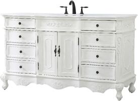 Elegant Kitchen and Bath Danville 60" Single Solid Wood Bathroom Vanity in White