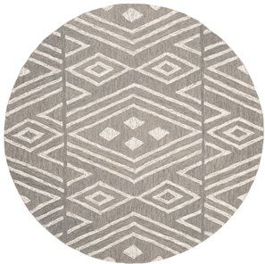 Safavieh Micro-Loop 5' Round Hand Tufted Wool Rug in Gray and Ivory