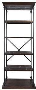 Noble House Abramo Industrial 5 Shelf Firwood Bookcase in Dark Walnut and Black