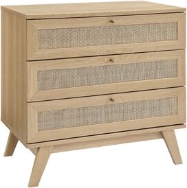 Modway Soma 3-Drawer Rattan MDF and Particleboard Dresser in Oak