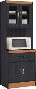 Pemberly Row Kitchen Cabinet 1 Drawer and Space for Microwave in Black/Beige