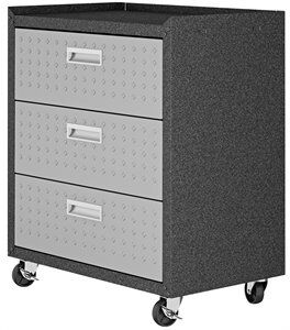 Pemberly Row 3-Drawer Modern Metal Mobile Garage Cabinet in Gray