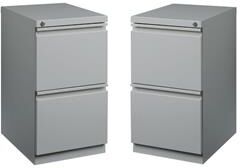 Home Square Mobile Pedestal 2-Drawer Filing Cabinet Set in Silver (Set of 2)