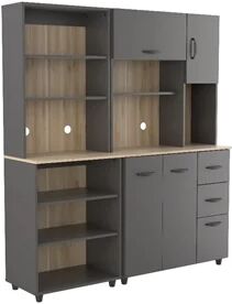 Inval America Inval Proforte 2-Piece 3-Drawer Garage Cabinet Set in Dark Gray and Maple