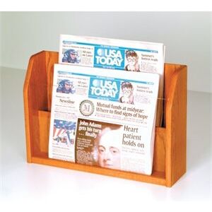 Wooden Mallet Newspaper Display with 2 Pockets in Medium Oak