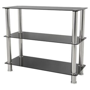AVF Transitional Steel and Glass Wide 3-Tier Shelving Unit in Black/Chrome