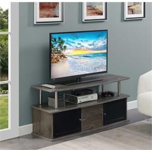 Convenience Concepts Designs2Go TV Stand with Three Storage Cabinets and Shelf in Medium Gray Wood