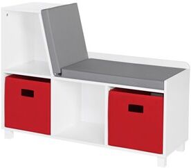 RiverRidge Book Nook 26.5" Kids Storage Bench with Cubbies & 2 Bins in White/Red