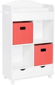 RiverRidge Book Nook Kids Cubby Cabinet with Bookrack & 2 Bins in White/Coral