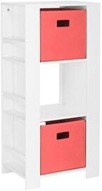 RiverRidge Book Nook Wood Kids Cubby Tower w/ Bookshelves & 2-Bin in White/Coral