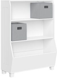 RiverRidge 34" Wood Kids Bookcase with Toy Organizer and 2 Bins in White/Gray