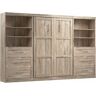 Bestar Pur Full Murphy Bed and 2 Shelving Units w/Drawers (131W) in Rustic Brown