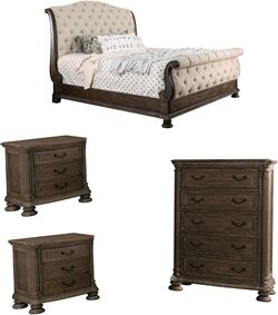 Furniture of America Kai 4-Piece Tufted Queen Sleigh Bed Set