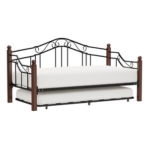 Bowery Hill Metal/Wood Daybed with Trundle and Suspension Deck in Black