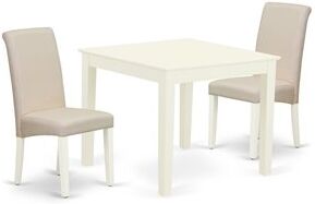 East West Furniture Oxford 3-piece Wood Dining Set in Linen White/Cream