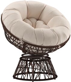 Flash Furniture Wicker / Rattan Swivel Patio Lounge Chair in Beige/Brown