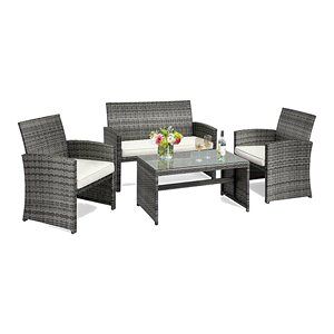 Costway 4 Pieces Patio Furniture Set with Cushion Seat in Mix Gray