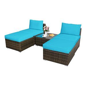 Costway 5-piece Contemporary Rattan Patio Wicker Furniture Set in Turquoise