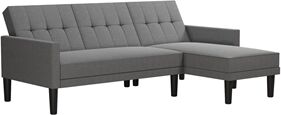 DHP Haven Small Space Sectional Sofa Futon in Light Grey Linen