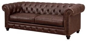 Furniture of America Villa Traditional Faux Leather Tufted Sofa in Brown