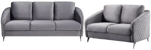 Lilola Home Sofia Gray Velvet Fabric Sofa Loveseat Living Room Set