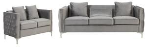 Lilola Home Bayberry Gray Velvet Sofa Loveseat Living Room Set