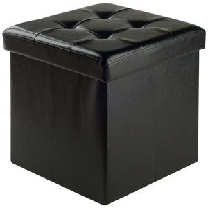 Winsome Ashford Transitional Faux Leather Storage Cube Ottoman in Black