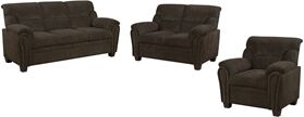 Coaster 3-Piece Upholstered Chenille Sofa Set with Nailhead Trim in Brown