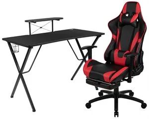 Flash Furniture Gaming Desk and Reclining Swivel Chair in Black and Red