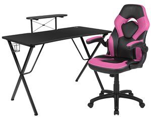 Flash Furniture Gaming Desk and Racing Swivel Chair Set in Black and Pink