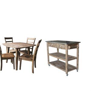 Home Square 6 Piece Dining Set with 4 Chairs Dining Table and Kitchen Cart in Sonoma Gray