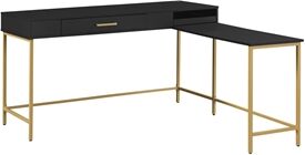 OSP Home Furnishings Modern Life Black L Desk Charger Drawer with Gold Metal Legs