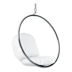 Aron Living 42" Vinyl and Steel Hanging Bubble Chair in White