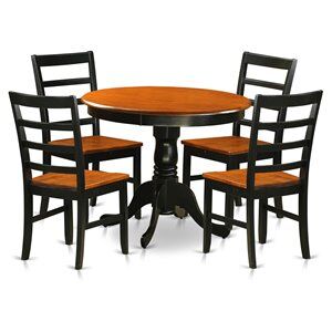 East West Furniture Antique 5-piece Dining Set w/ 4 Wood Chairs in Black/Cherry