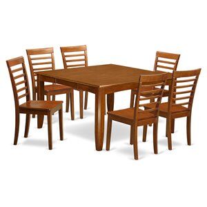 East West Furniture Parfait 7-piece Wood Dining Table Set in Saddle Brown