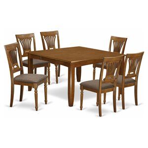 East West Furniture Parfait 7-piece Dining Set w/ Cushion Chairs in Saddle Brown