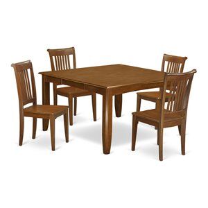 East West Furniture Parfait 5-piece Wood Table and Dining Chairs in Saddle Brown