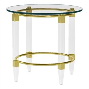 Milan Giselle Round Clear Glass Lamp Table with Acrylic Legs & Gold Plated Frame